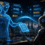 Футуристическая иллюстрация: Hermes передает цифровой контракт OpenClaw